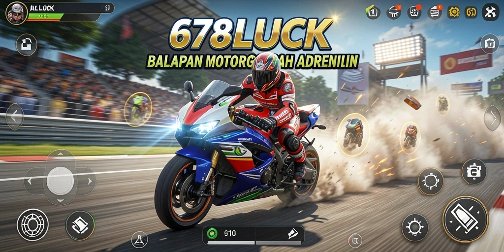 Tampilan gameplay mendebarkan dari 678LUCK dengan trek balap motor.