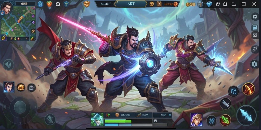 Tangkapan layar pertempuran seru dalam game MOBA 6RT.