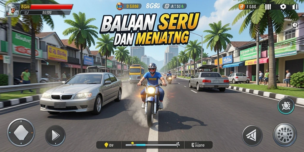 Screenshot gameplay 8G8G menampilkan aksi balapan yang menegangkan.