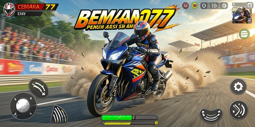 Screenshot gameplay CEMARA77 dengan balapan motor yang menegangkan.