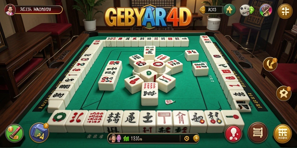 Tampilan gameplay menarik GEBYAR4D dengan ubin Mahjong berwarna-warni.