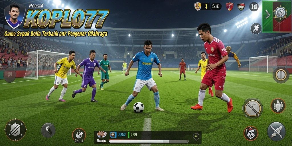 Screenshot gameplay KOPLO77 menampilkan aksi seru di lapangan sepak bola.
