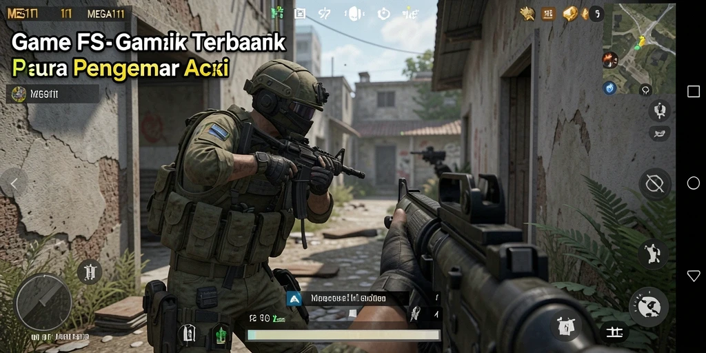 Screenshot utama MEGA111 menampilkan pertarungan seru dalam mode FPS.