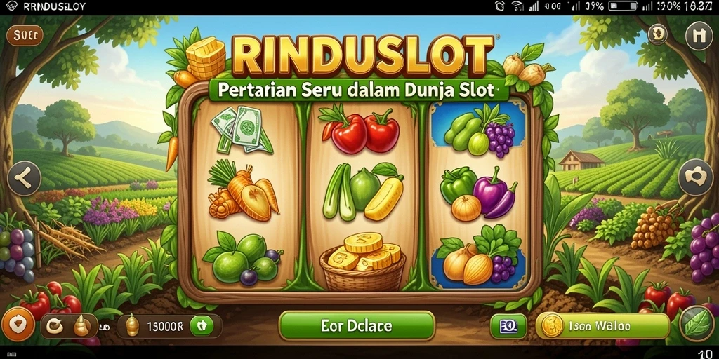 Tampilan gameplay RINDUSLOT yang menampilkan pertanian virtual.