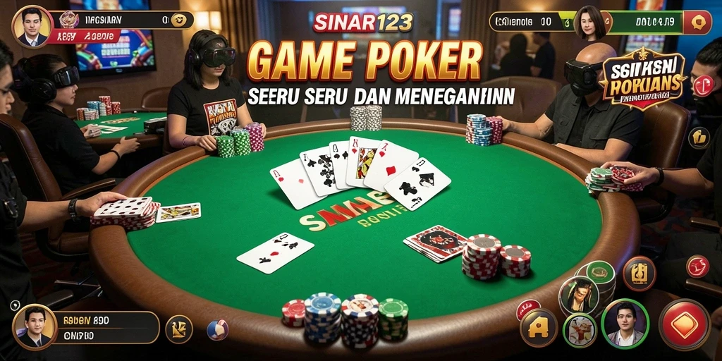 Screenshot utama SINAR123 menampilkan momen seru dalam permainan poker.