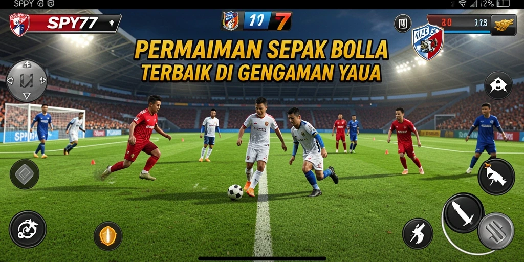Screenshot SPY77 menampilkan aksi mendebarkan dalam permainan sepak bola.