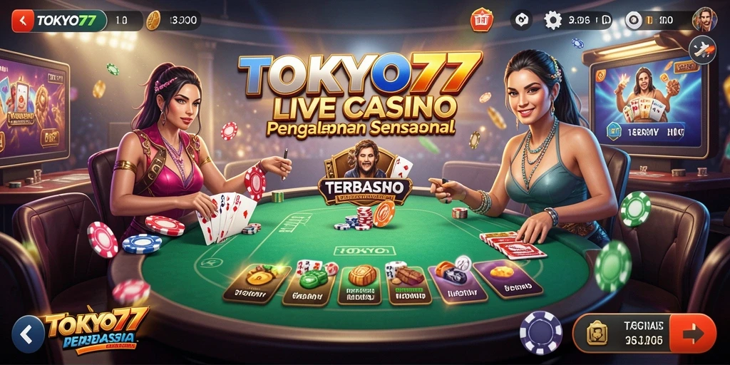 Screenshot TOKYO77 menampilkan gameplay Live Casino yang mendebarkan.