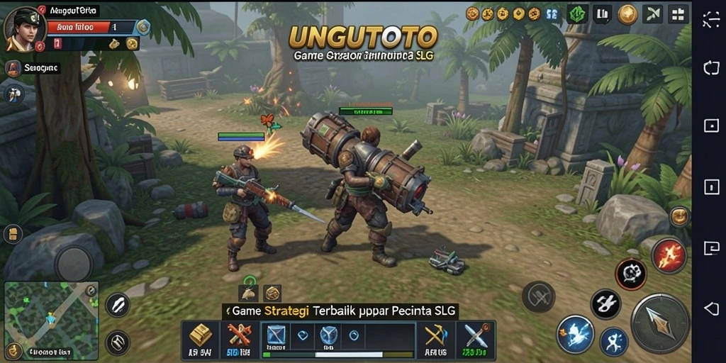 Tangkapan layar gameplay UNGUTOTO dengan pertempuran strategis yang seru.