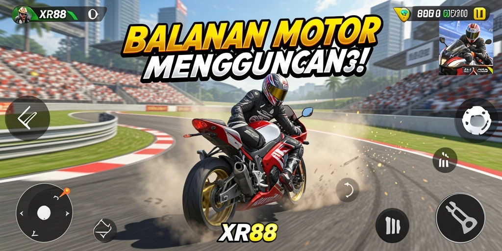 Tangkapan layar gameplay balapan motor yang seru dan mendebarkan.